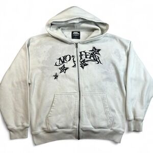 Vintage Y2K No Fear cream zip up hoodie with black accents size large